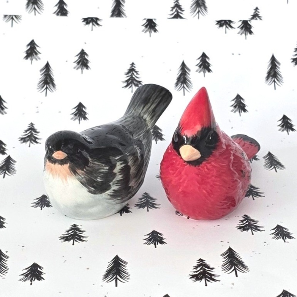 Certified International Salt & Pepper Shaker Set Cardinal Chickadee Discontinued